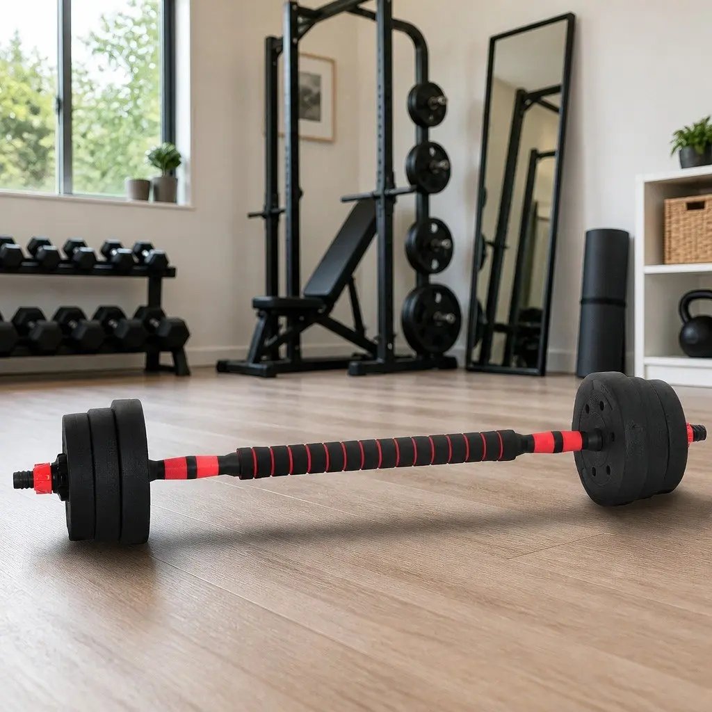Adjustable Dumbbell Barbell Set 20kg Black Red Home Gym