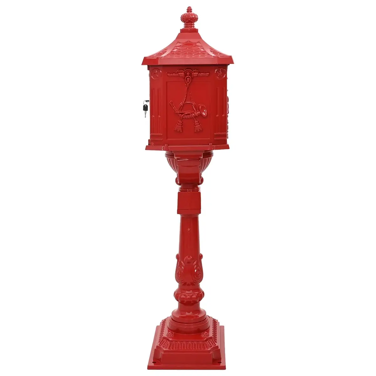 Standing Mailbox Vintage Red Waterproof Outdoor Decor 42.5 x 29.5 x 117 cm