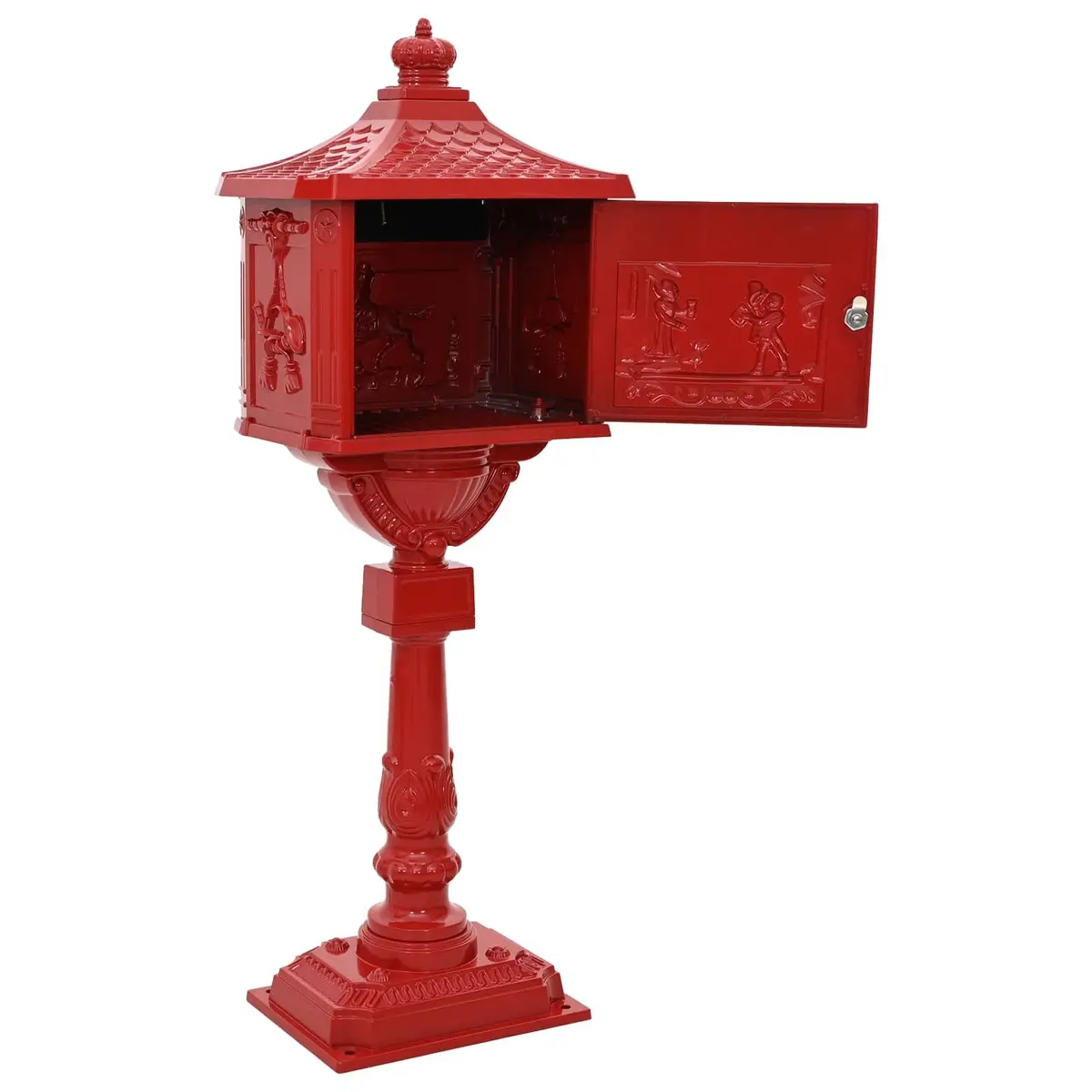 Standing Mailbox Vintage Red Waterproof Outdoor Decor 42.5 x 29.5 x 117 cm