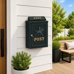 Wall Mounted Mailbox Green Vintage Outdoor Front Door Post Box Cast Aluminum