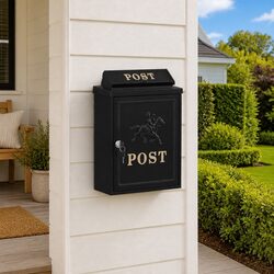 Wall Mounted Mailbox Black Cast Aluminum Vintage Outdoor Letter Post Box