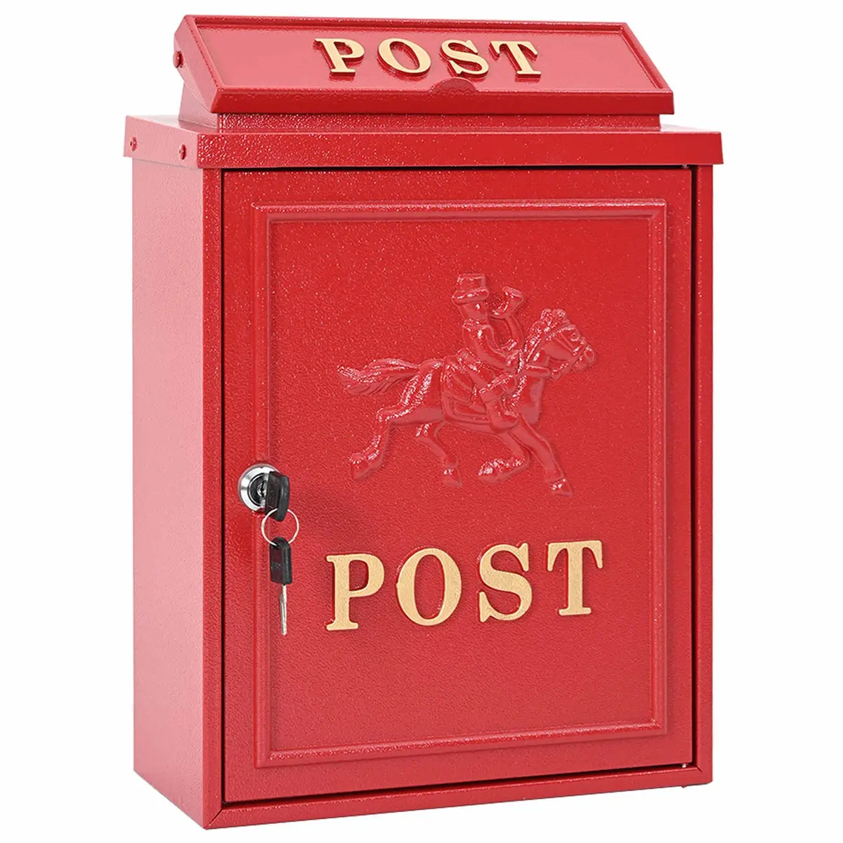 Wall Mounted Mailbox Red Cast Aluminum Vintage Outdoor Post Box 29 x 13 x 41 cm