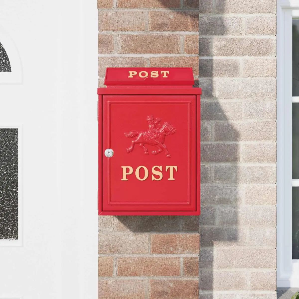Wall Mounted Mailbox Red Cast Aluminum Vintage Outdoor Post Box 29 x 13 x 41 cm