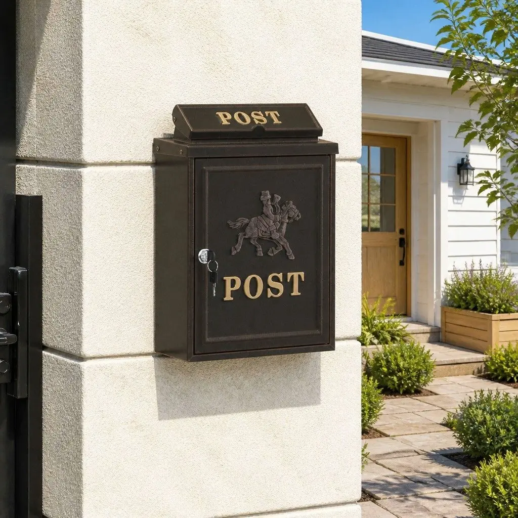 Wall Mounted Mailbox Vintage Bronze Cast Aluminium Outdoor Size 29 x 13 x 41 cm