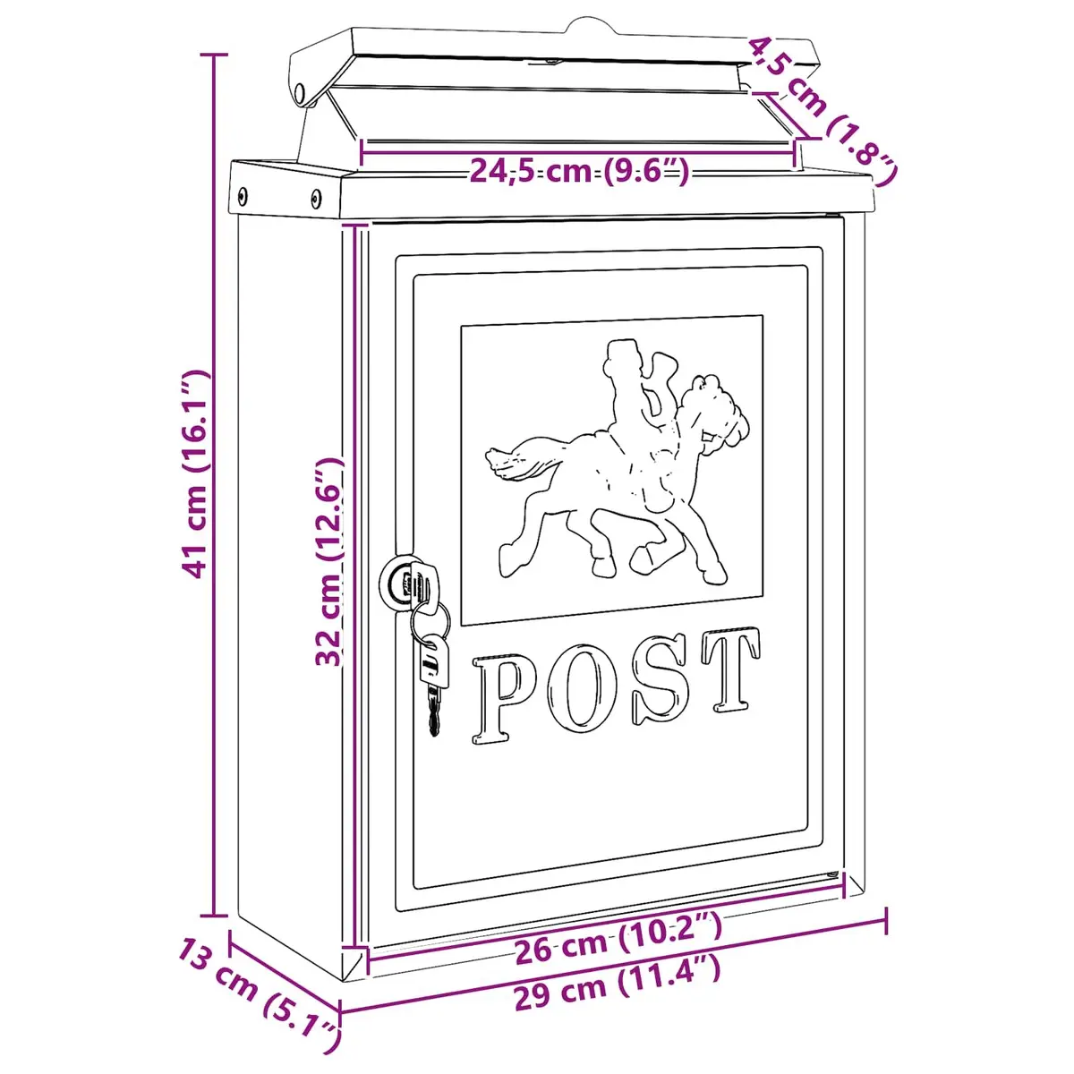 Wall Mounted Mailbox Vintage Bronze Cast Aluminium Outdoor Size 29 x 13 x 41 cm