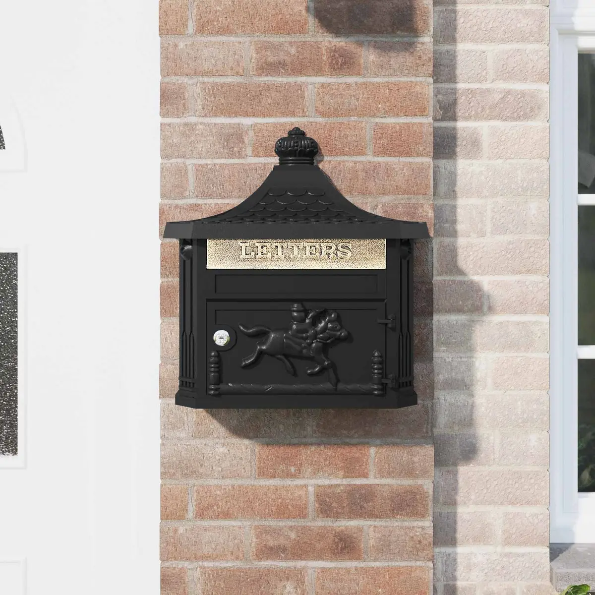 Wall Mounted Mailbox Vintage Black Cast Aluminum 40.5 x 16 x 45 cm