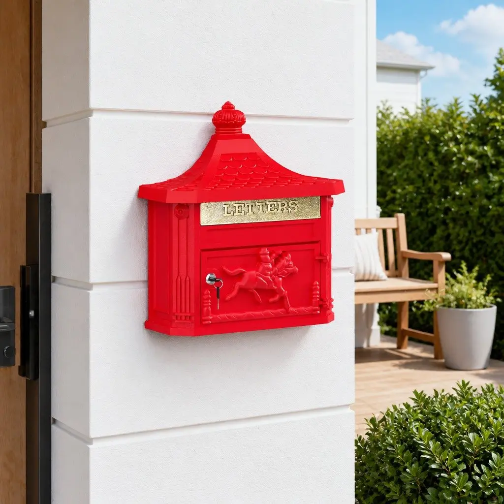 Wall Mounted Mailbox Vintage Retro Red 40.5 x 16 x 45 cm Outdoor Decor