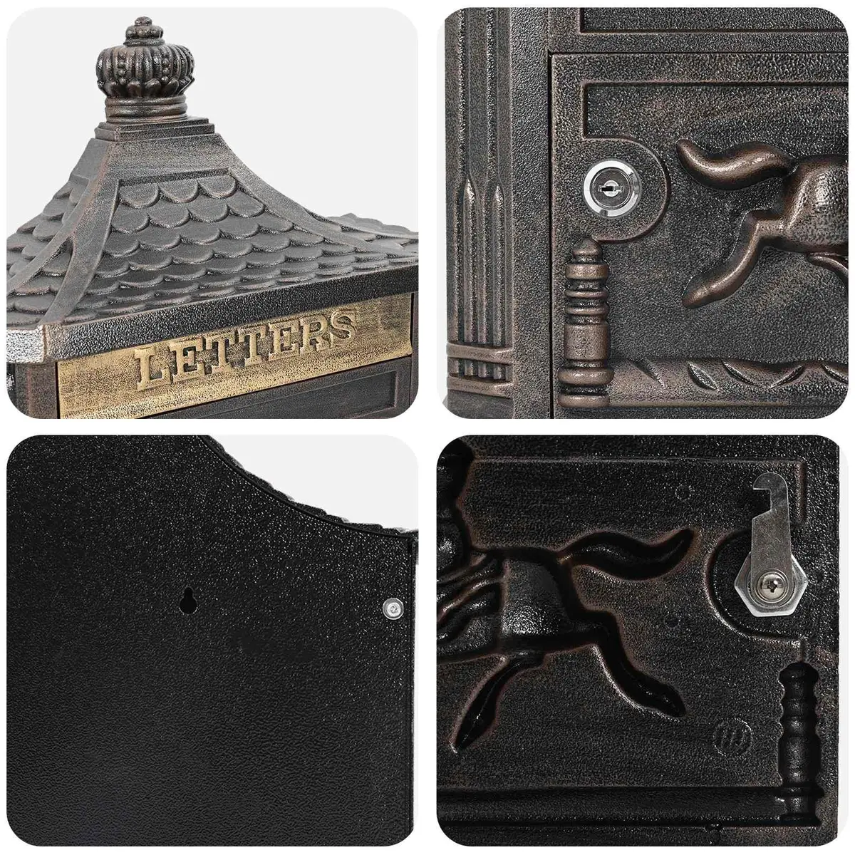 Wall Mounted Mailbox Vintage Retro Bronze Lockable 40.5 x 16 x 45 cm