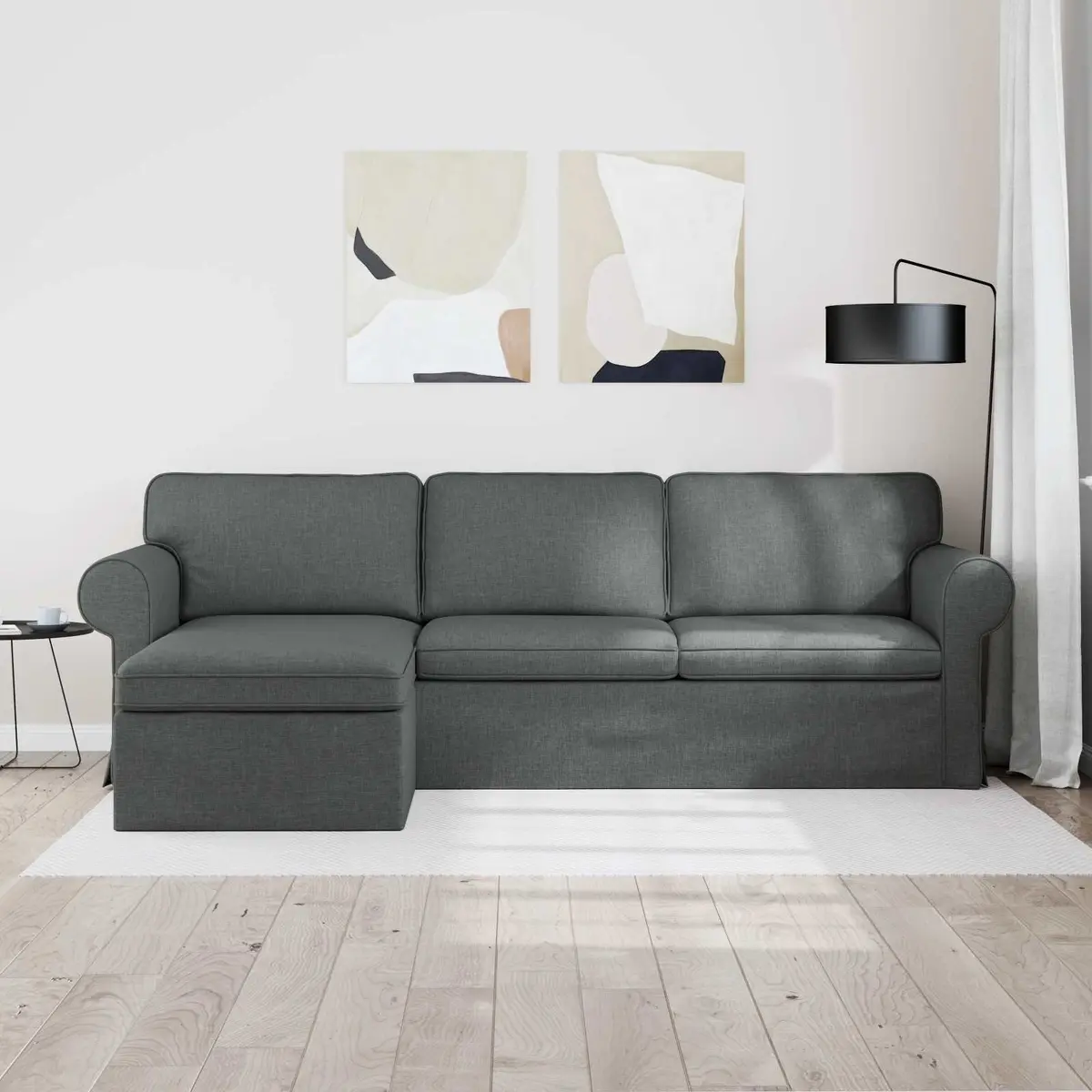 Dark Grey Fabric Sofa Modern Living Room Couch 245x138x80cm Metal Frame Lounge