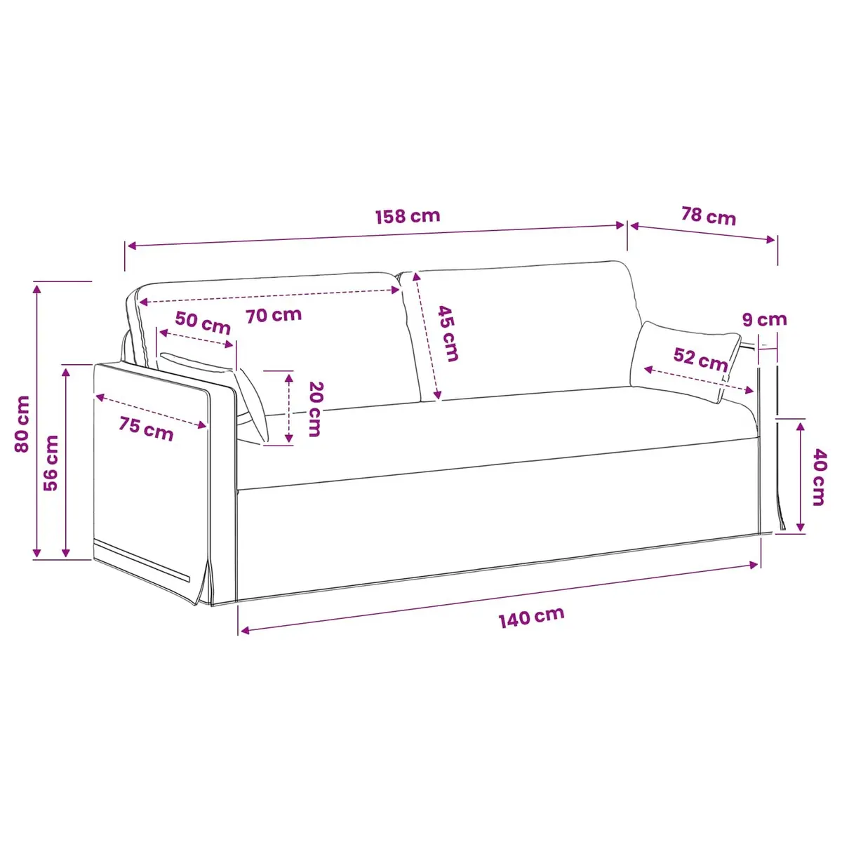 Black Fabric Sofa 158cm Modern Living Room Couch Modular Seating Metal Frame