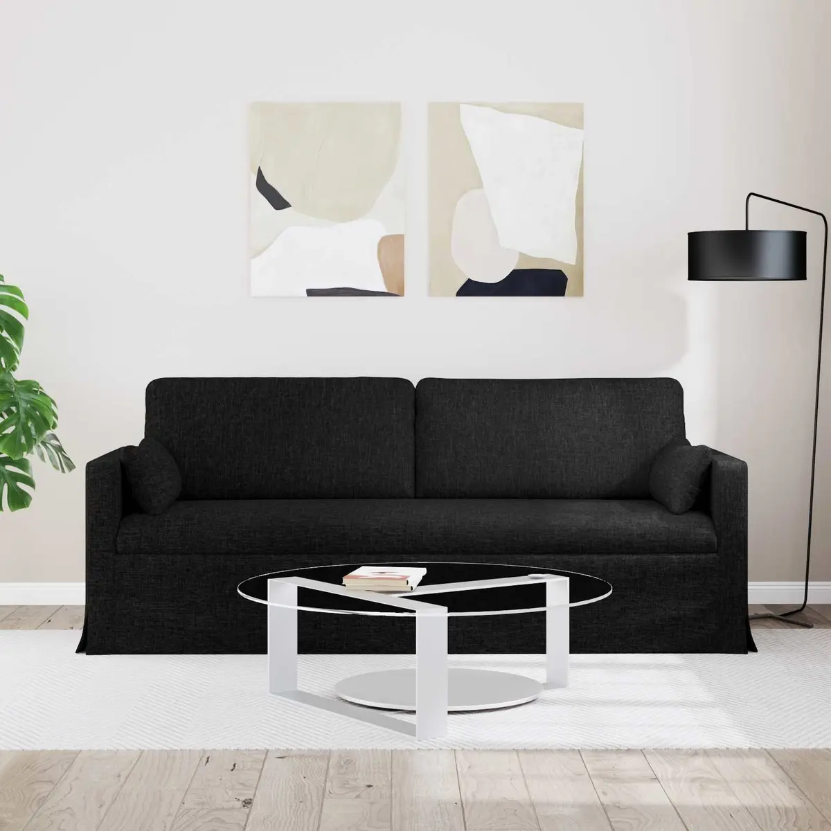 Black Fabric Sofa 198 x 78 x 80 cm Modular Lounge Couch Living Room Seating