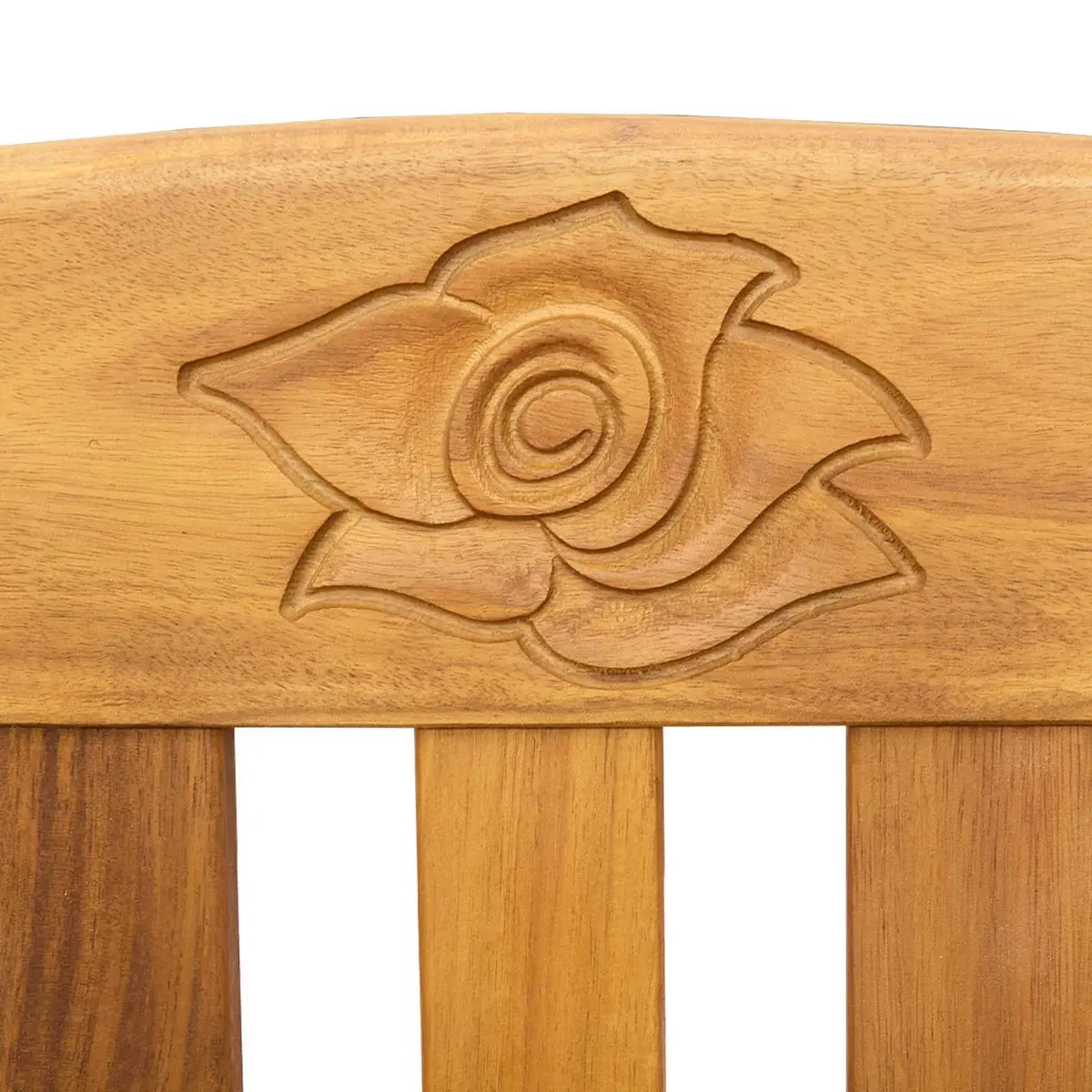 Outdoor Rose Bench Garden Seating Natural Brown Wood Curved Armrests Patio