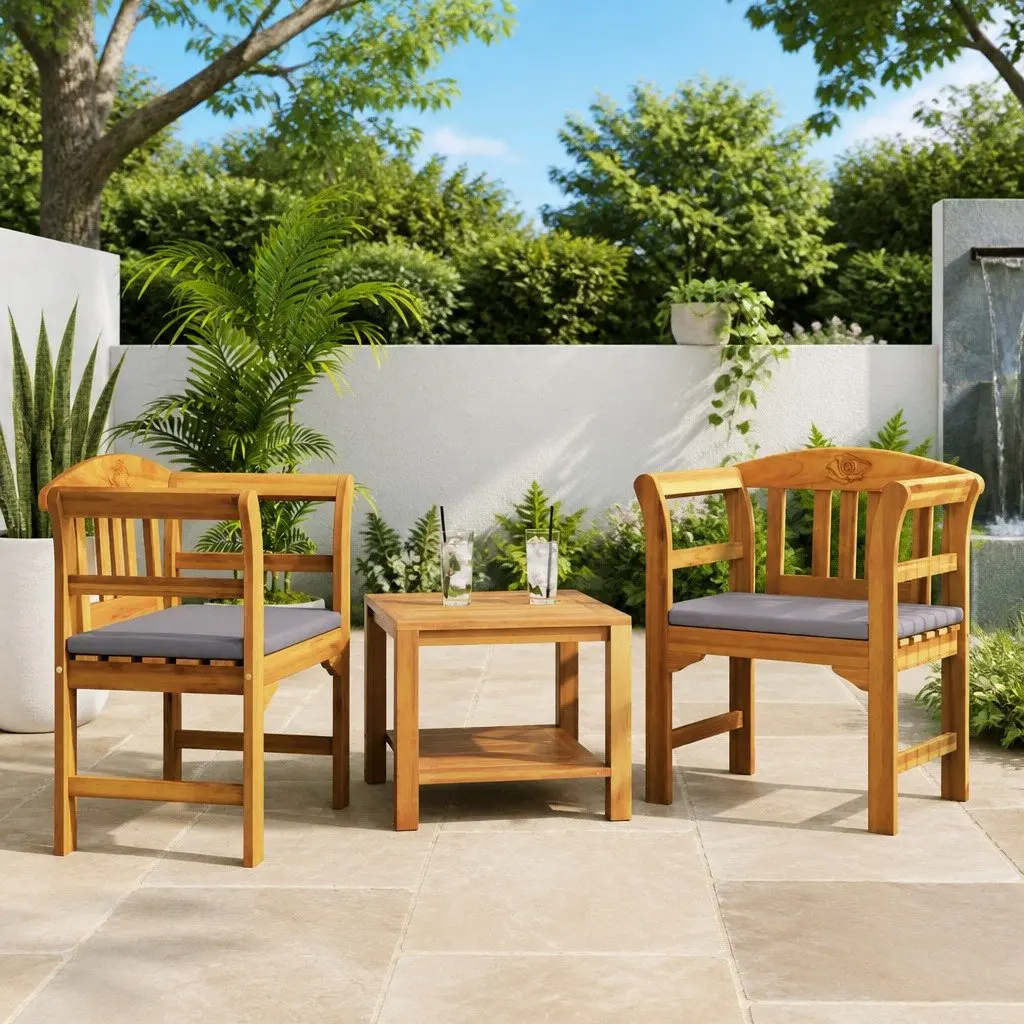 Outdoor Bench Hand-Carved Rose Detailing Solid Acacia Wood Curved Armrests 68.5 x 46 x 82.5 cm