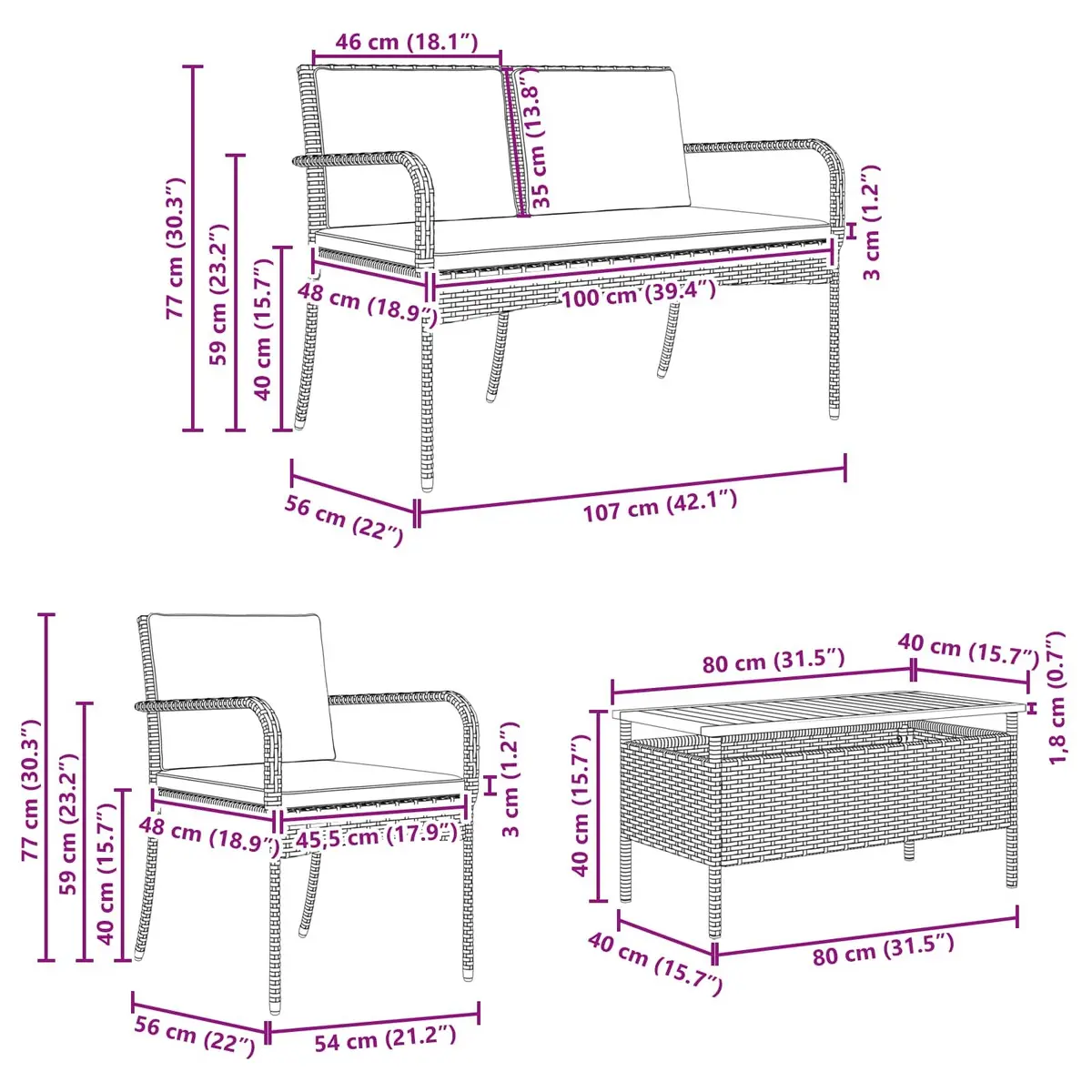 Outdoor Furniture Set with Cushions