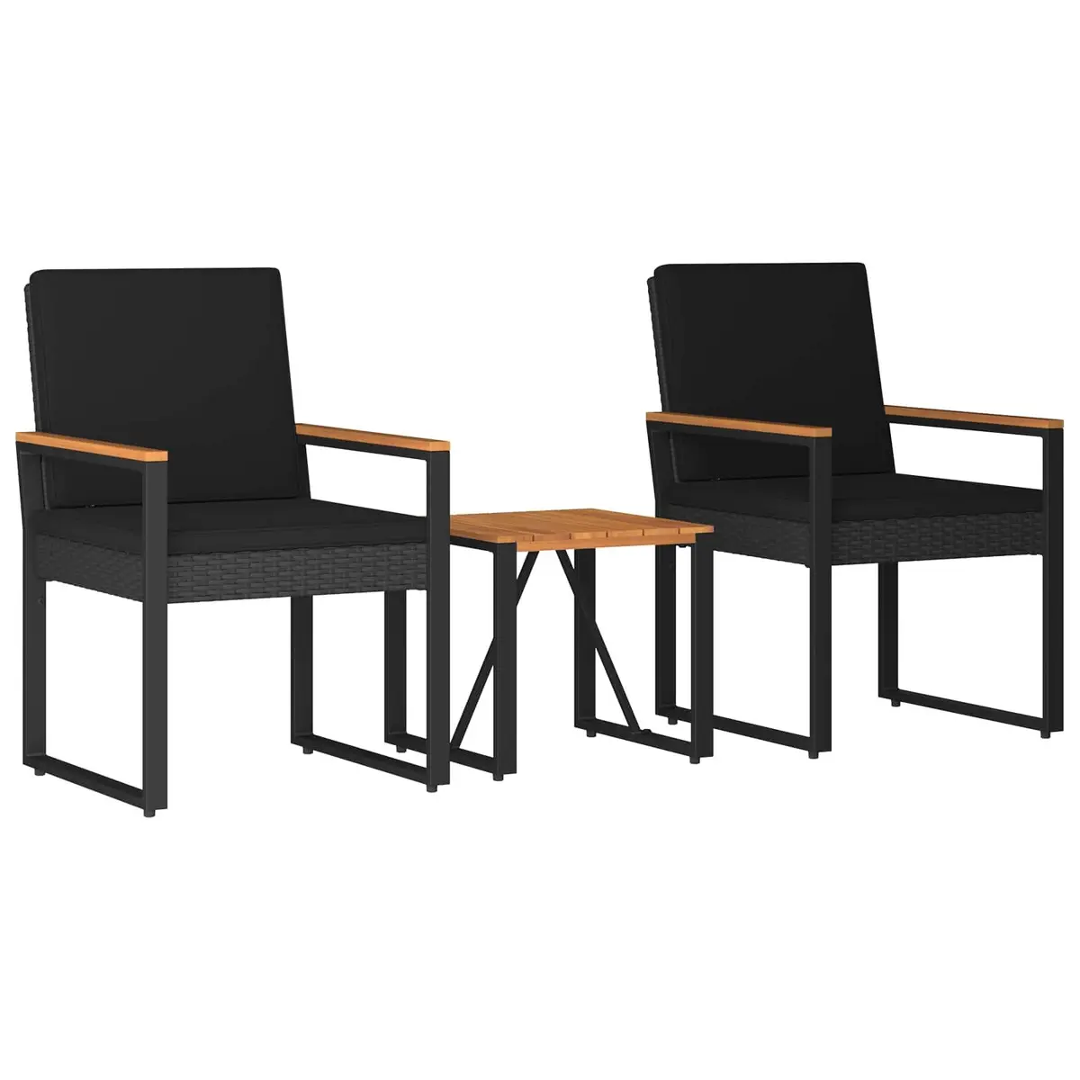 Outdoor Furniture Set Black Poly Rattan 3 Piece Garden Patio Chairs Table