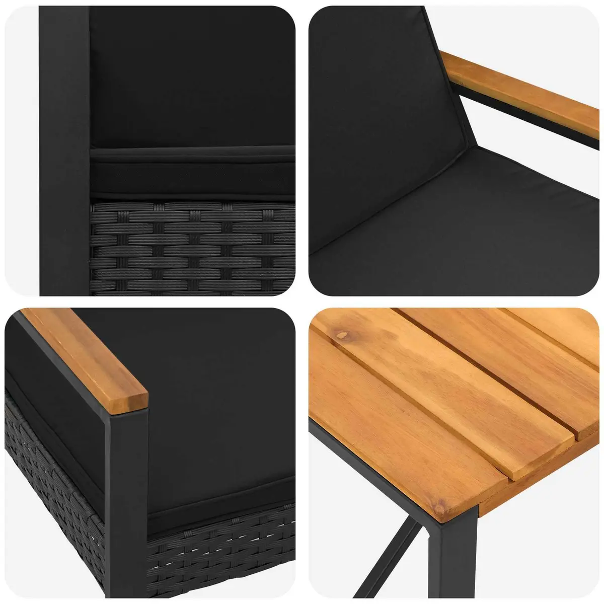 Outdoor Furniture Set Black Poly Rattan 3 Piece Garden Patio Chairs Table