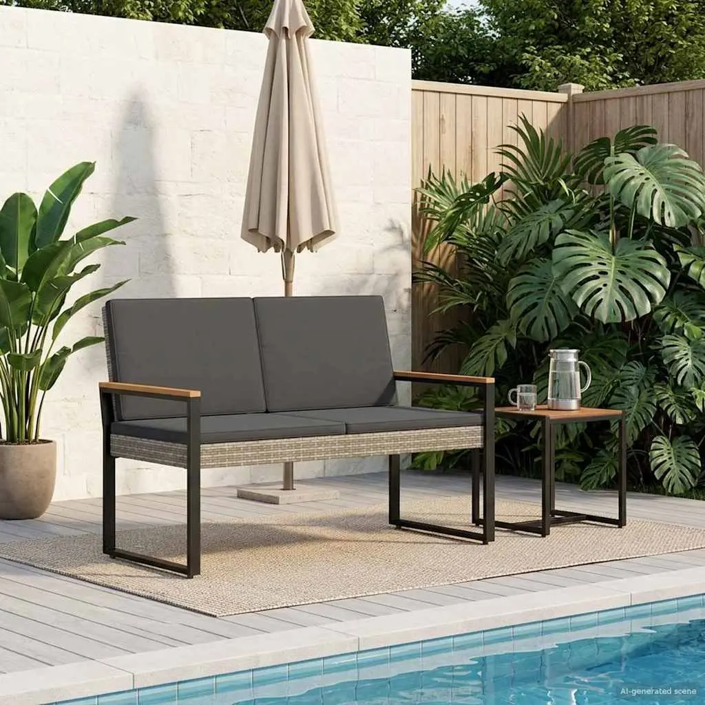 Outdoor Bench Poly Rattan Grey Weather-Resistant Durable Seating 107 x 61 x 80 cm