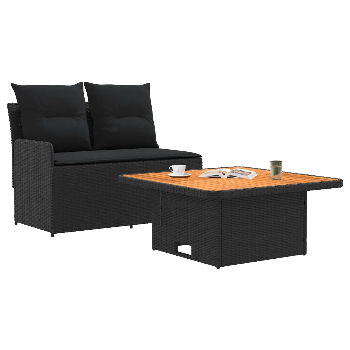 Outdoor Sectional Sofa Set with Lift-Up Table 2-Piece Black