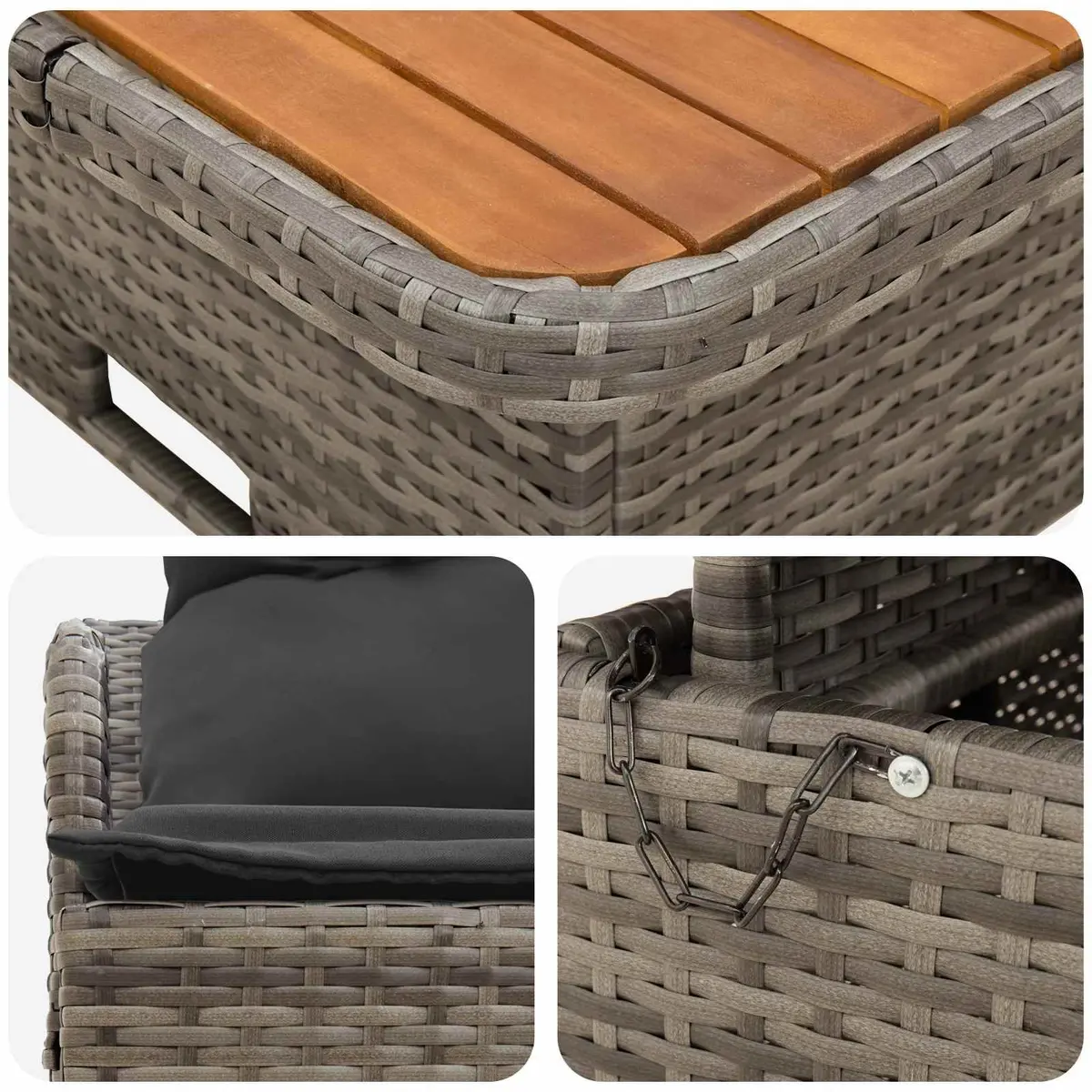 Outdoor Lounge Set with Lift-Up Table Grey 2 Piece PE Rattan Garden Armrest Sofa
