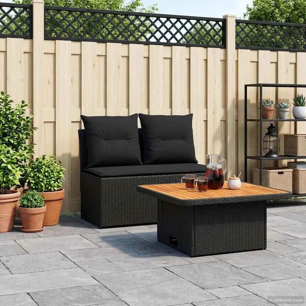 Outdoor Garden Middle Sofa with Lift-Up Table Black