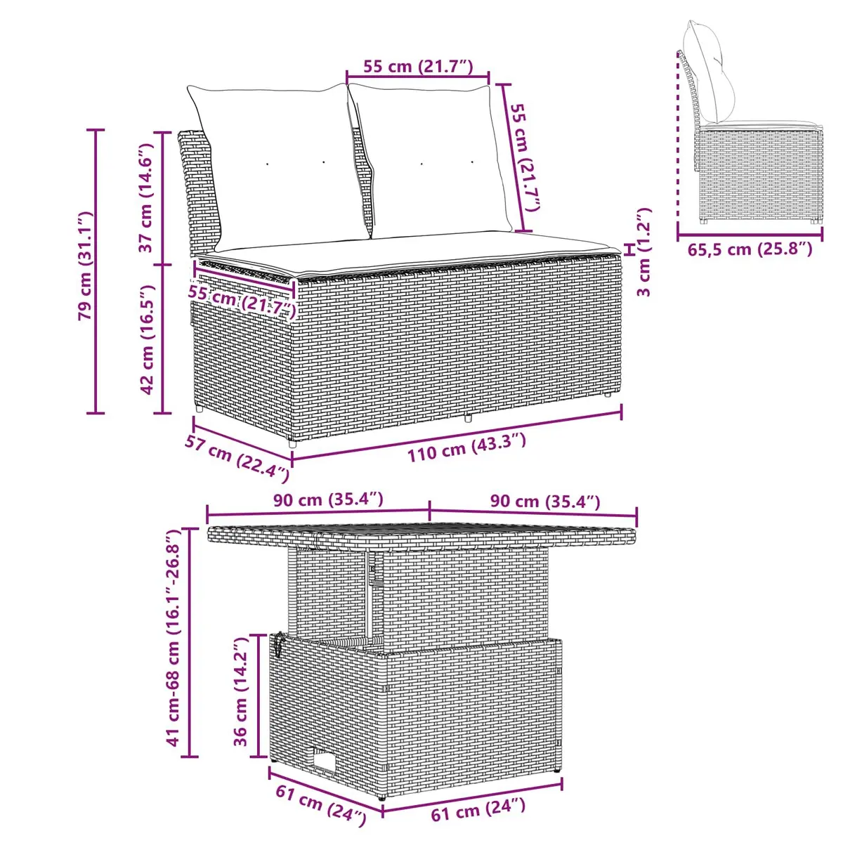 Outdoor Middle Sofa Sectional