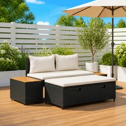 Friendly 4-Seater Black Rattan Garden Bench Set