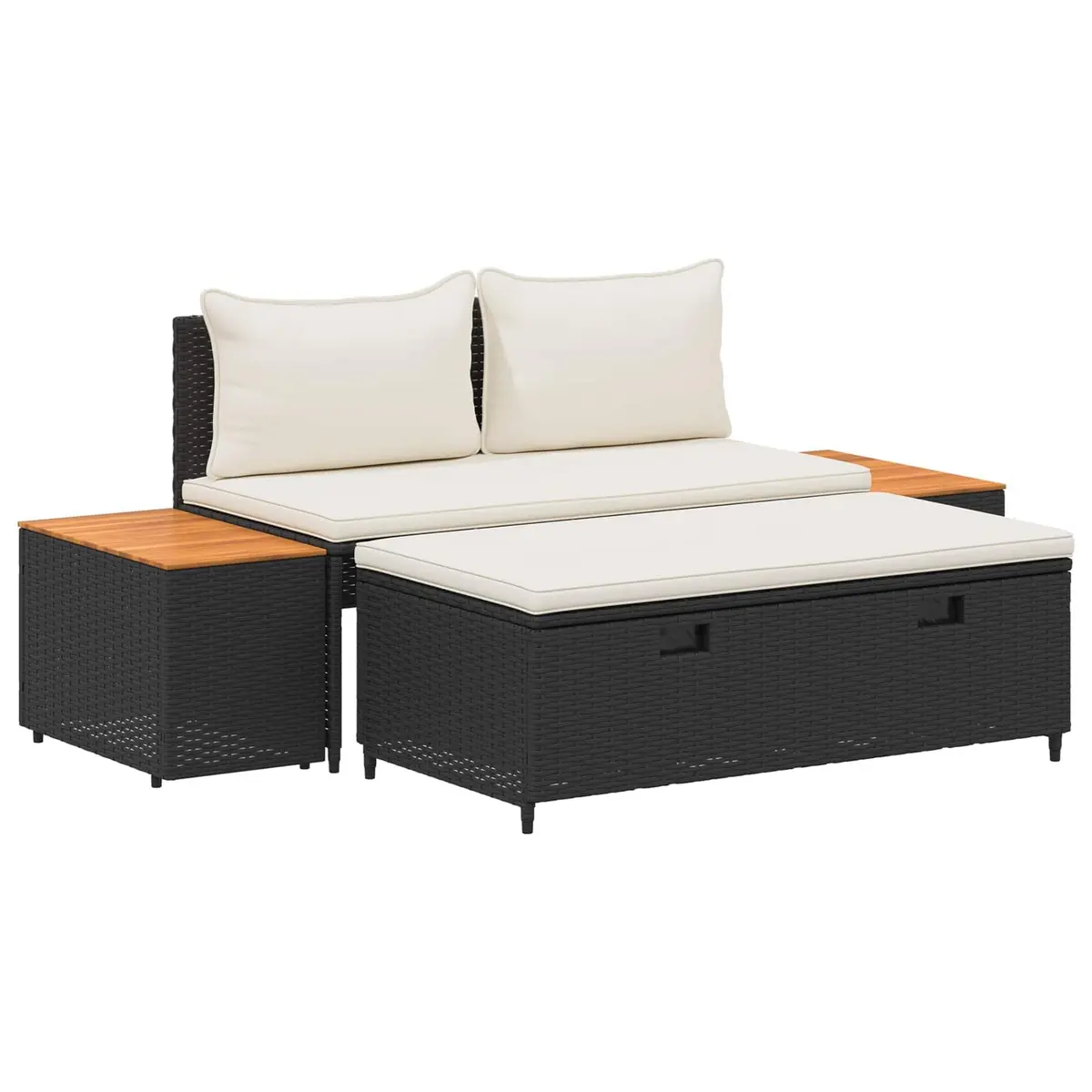 Outdoor Sofa Set Rectangular 4-Seater 4 Piece Black Poly Rattan Steel Frame