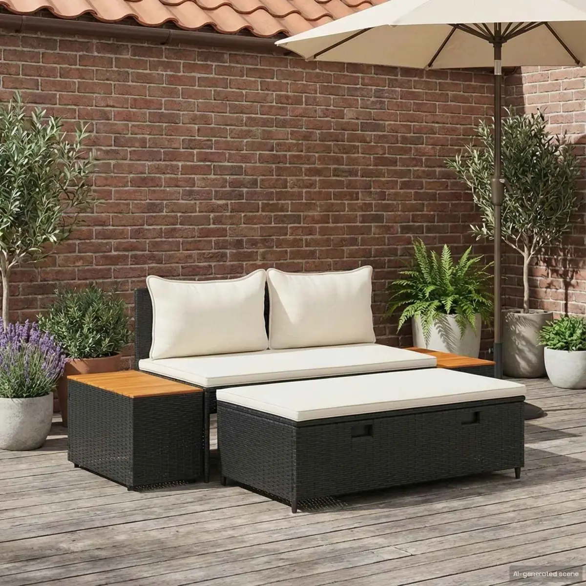 Outdoor Sofa Set Rectangular 4-Seater 4 Piece Black Poly Rattan Steel Frame
