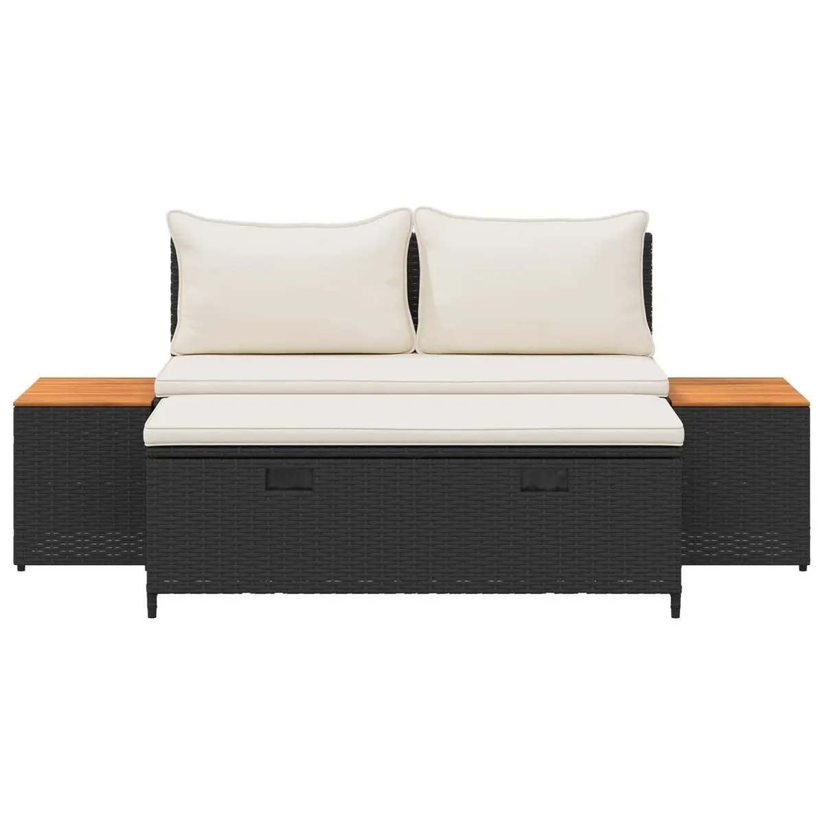 Outdoor Sofa Set Rectangular 4-Seater 4 Piece Black Poly Rattan Steel Frame