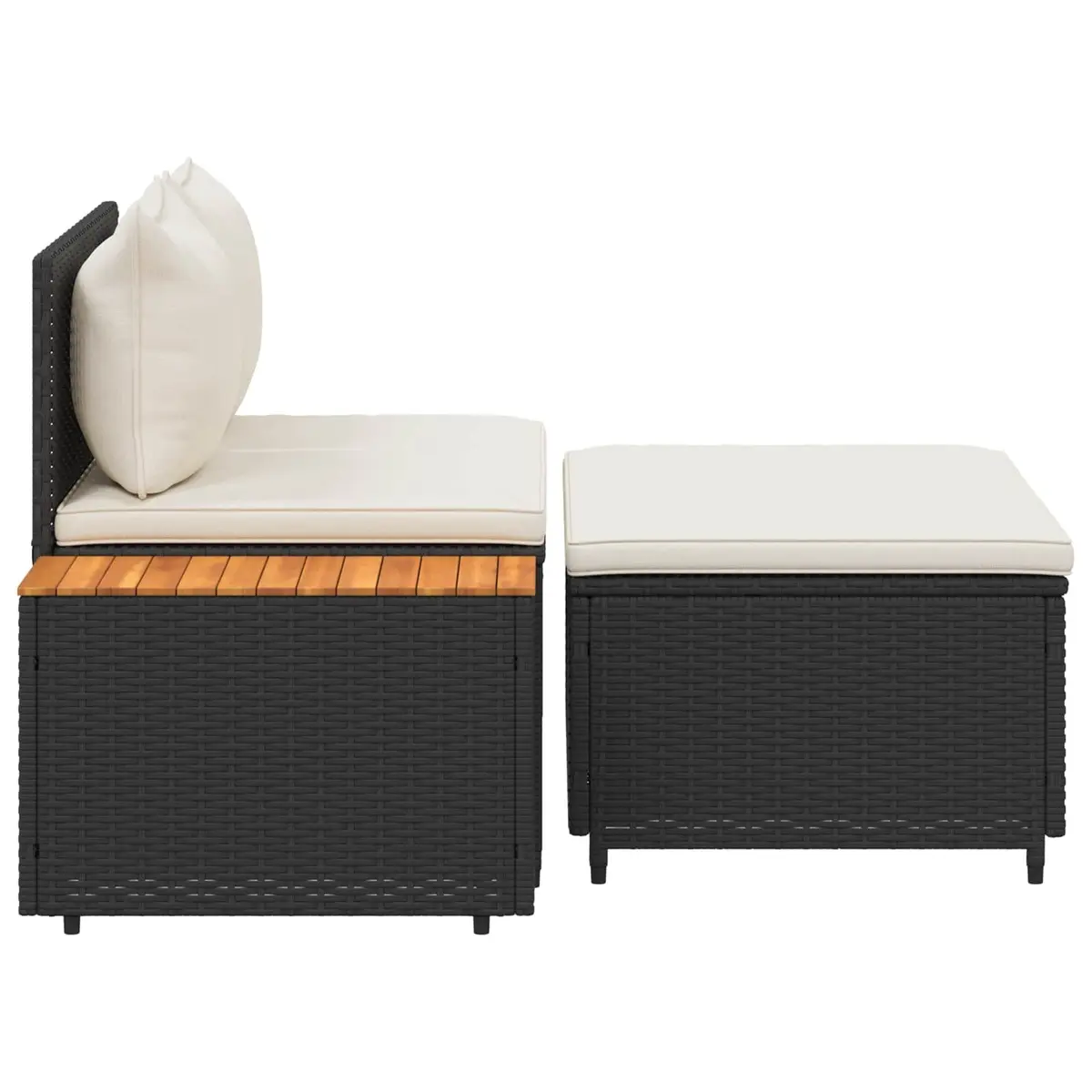Outdoor Sofa Set Rectangular 4-Seater 4 Piece Black Poly Rattan Steel Frame