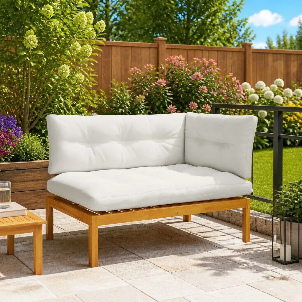 Outdoor Sectional Sofa Corner Seating Acacia Wood Bench Cushion Set