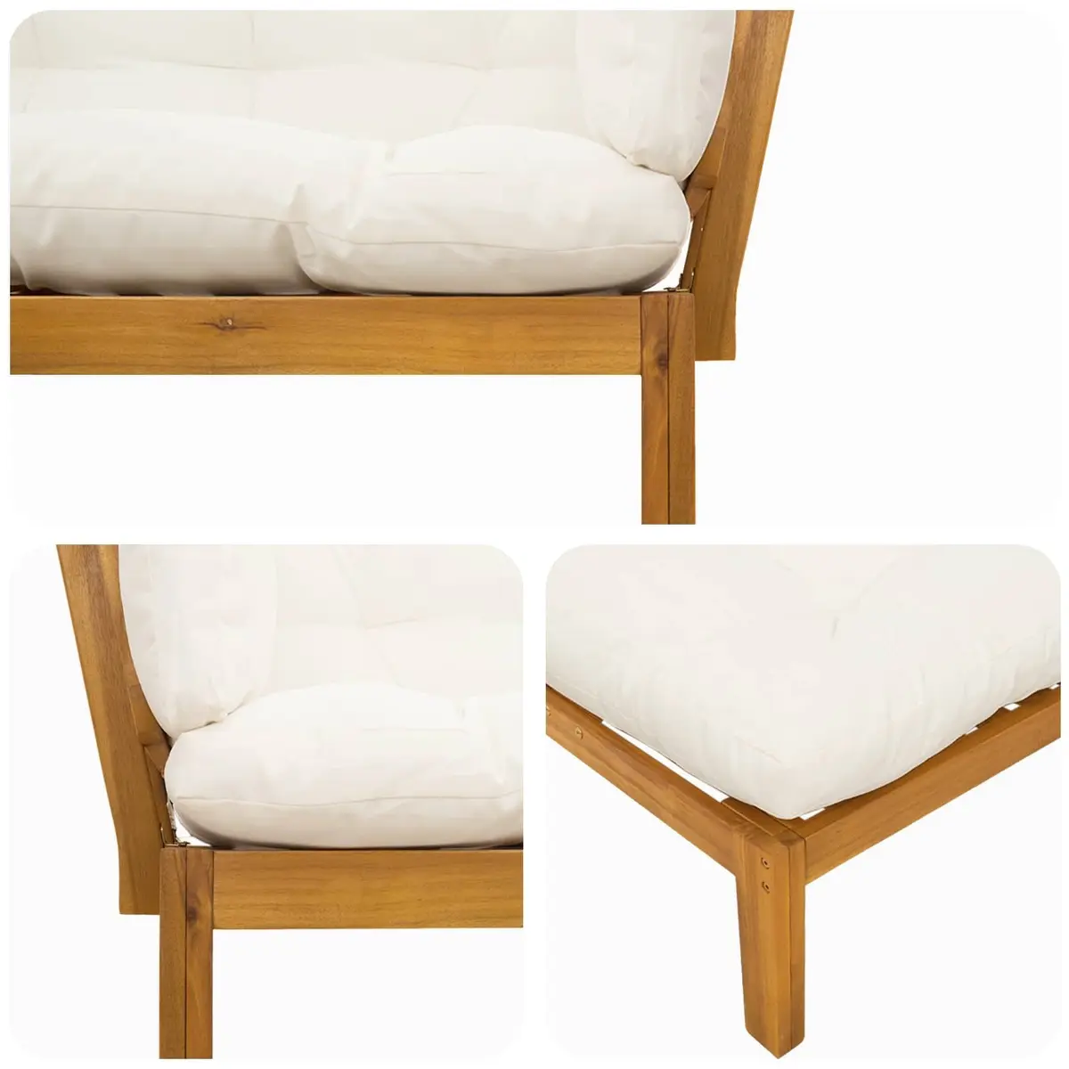 Outdoor Sectional Sofa Corner Seating Acacia Wood Bench Cushion Set