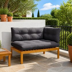 Corner Sofa Unit Outdoor Sectional Acacia Wood Natural Dark Grey Garden Seating