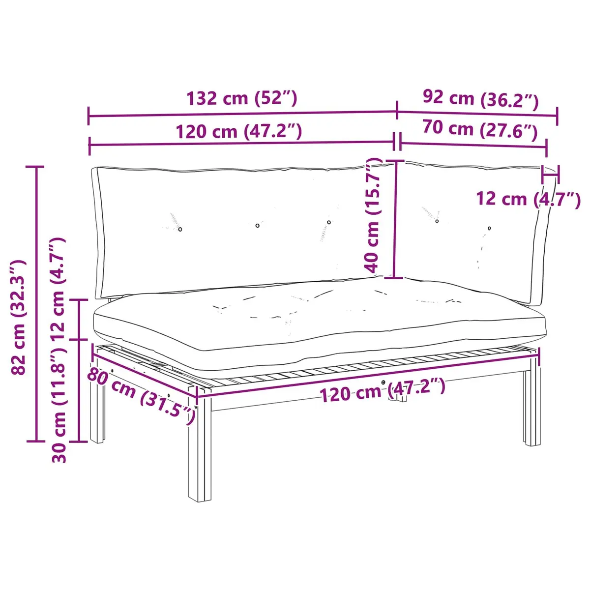 Corner Sofa Unit Outdoor Sectional Solid Acacia Wood Natural Dark Grey