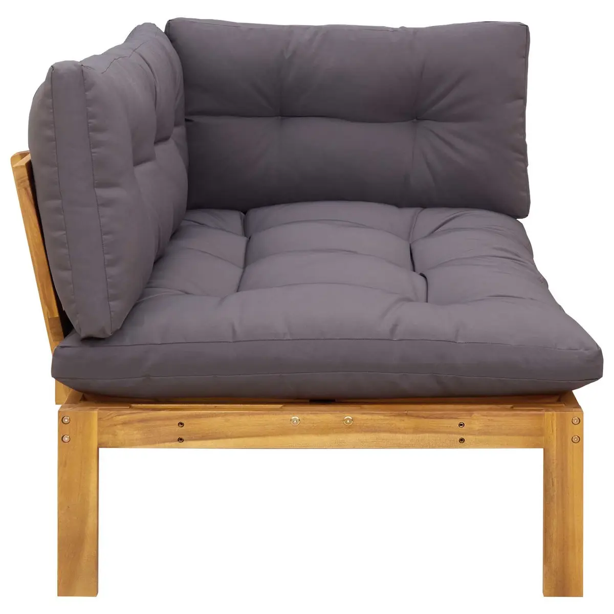Corner Sofa Unit Outdoor Sectional Solid Acacia Wood Natural Dark Grey