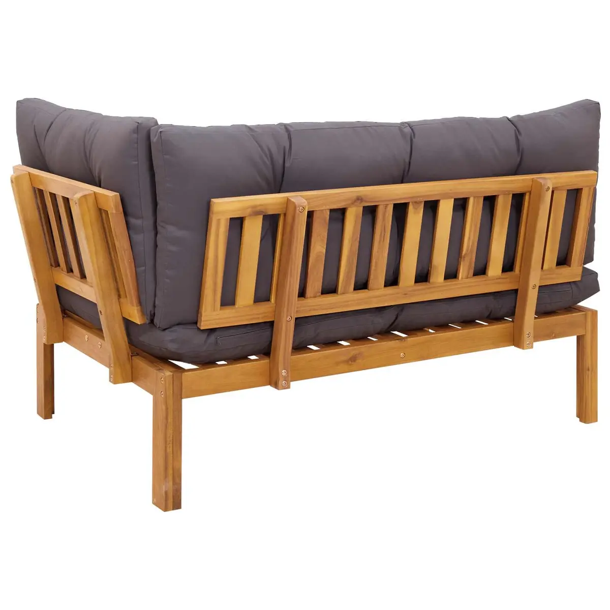 Corner Sofa Unit Outdoor Sectional Solid Acacia Wood Natural Dark Grey