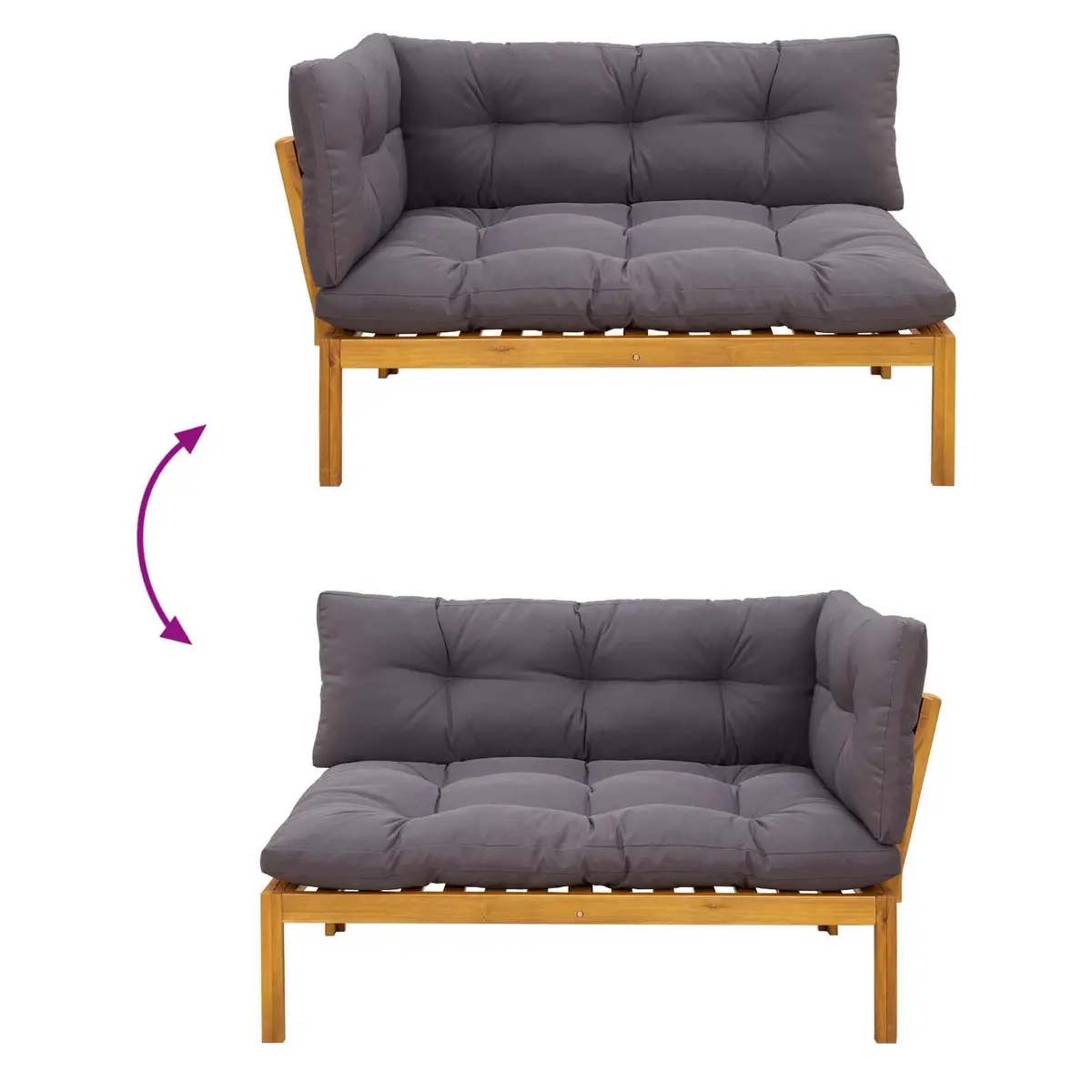 Corner Sofa Unit Outdoor Sectional Solid Acacia Wood Natural Dark Grey