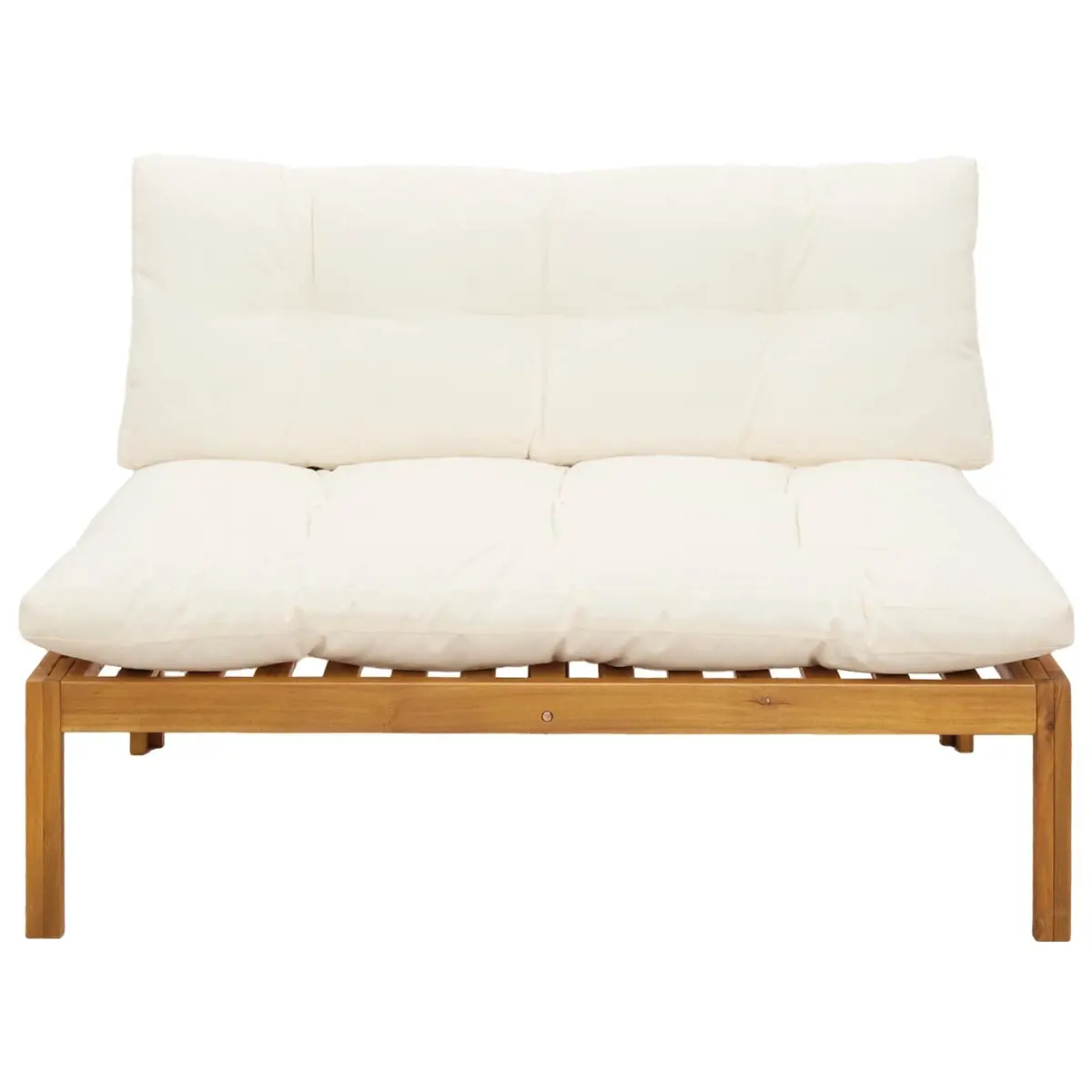 Outdoor Sectional Sofa Middle Unit Acacia Wood Natural Cream White