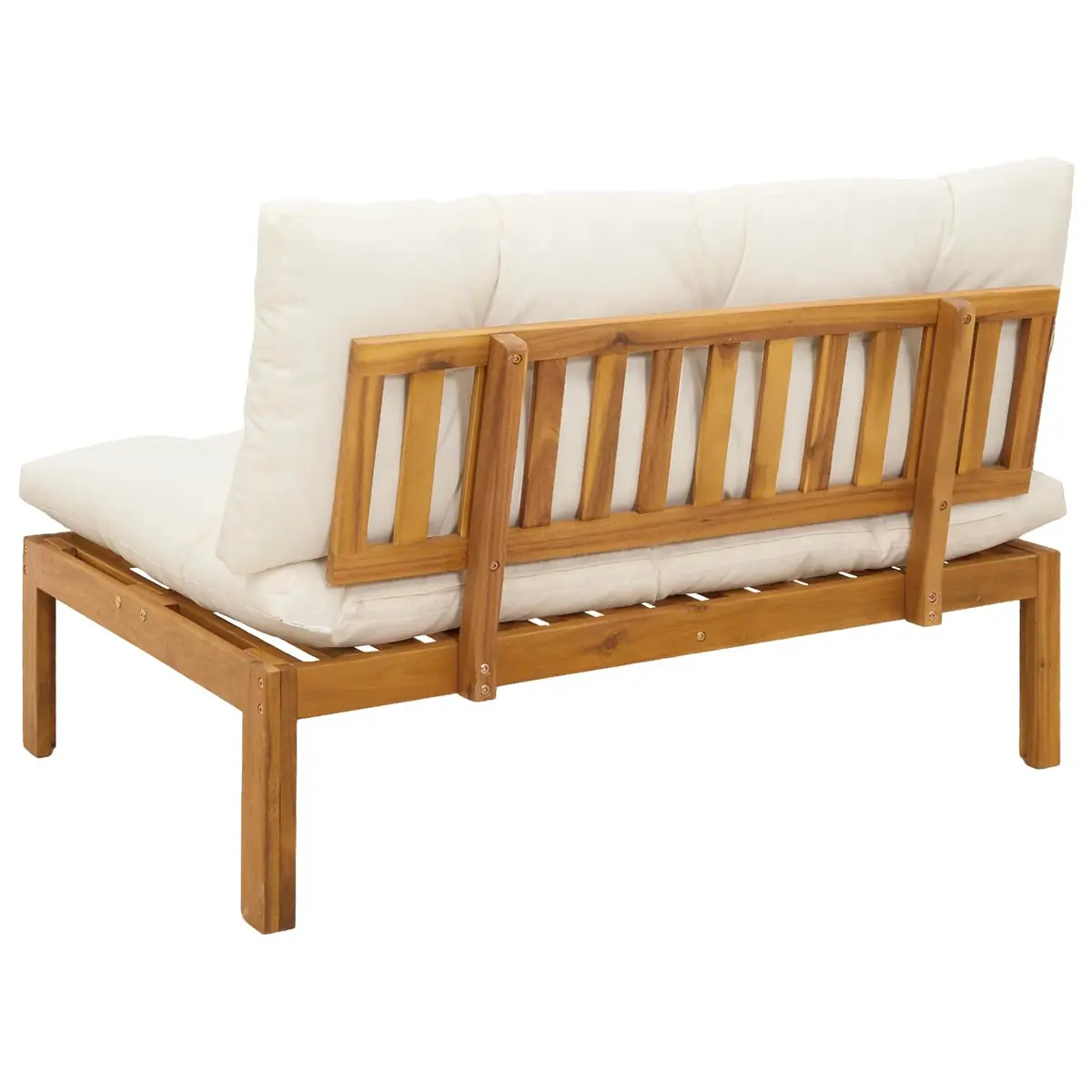 Outdoor Sectional Sofa Middle Unit Acacia Wood Natural Cream White