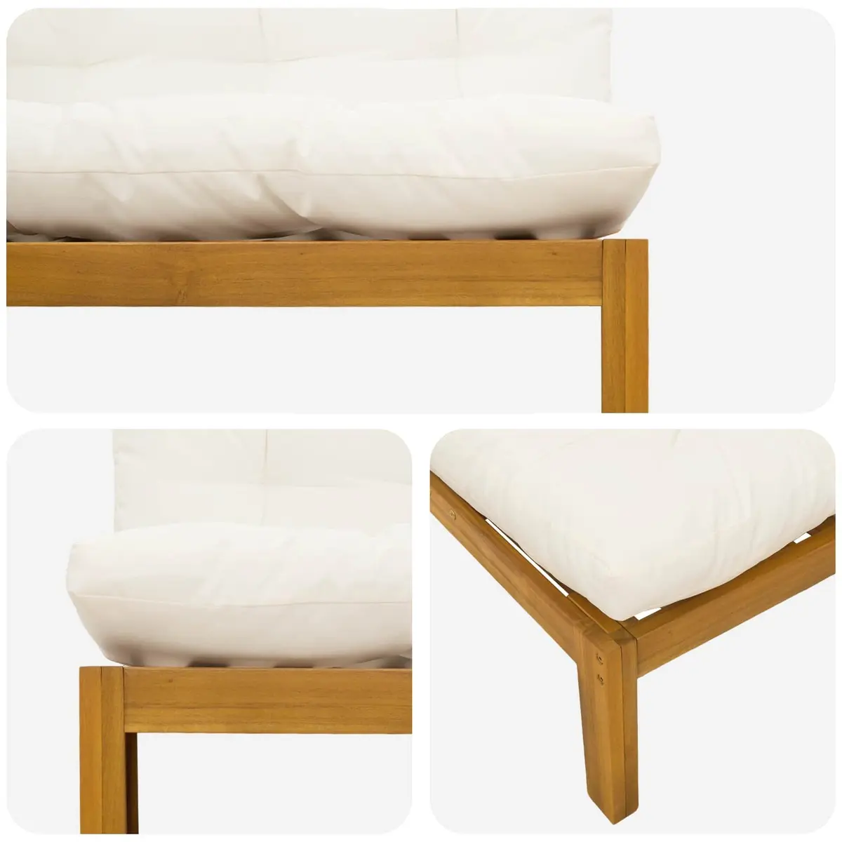 Outdoor Sectional Sofa Middle Unit Acacia Wood Natural Cream White