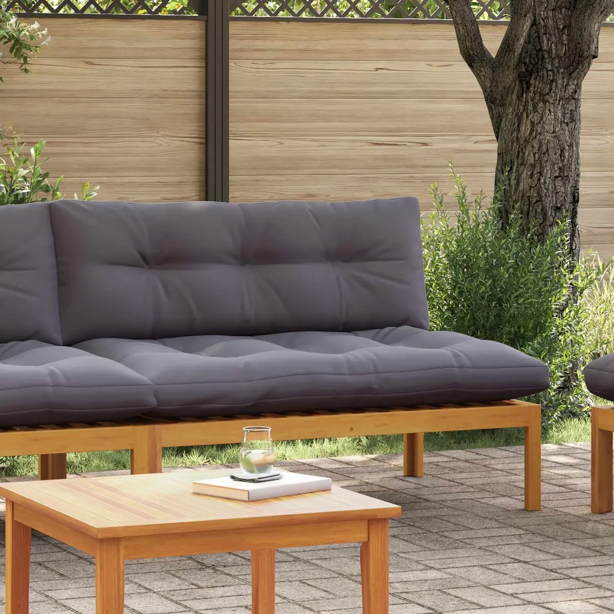Outdoor Acacia Wood Middle Sofa Unit Natural Dark Grey for Patio and Garden