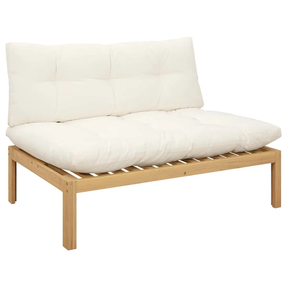 Middle Unit Sofa for Outdoor and Indoor Use Solid Acacia Wood Light Acacia Cream White