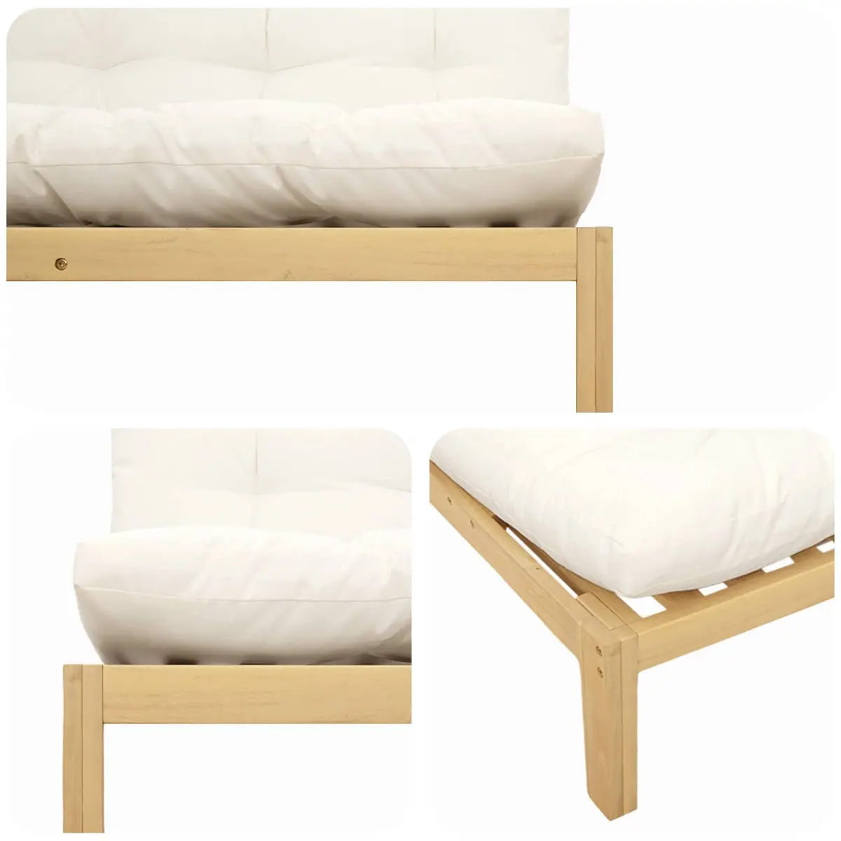 Middle Unit Sofa for Outdoor and Indoor Use Solid Acacia Wood Light Acacia Cream White