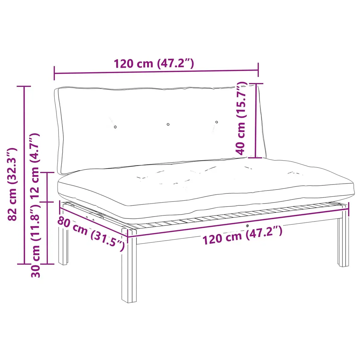 Outdoor Sofa Middle Unit in Acacia Wood