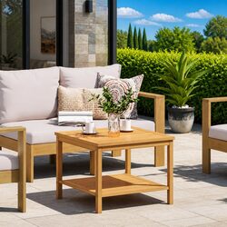 Side Table Solid Acacia Wood 60x60x45cm Rustic Garden Patio Accent Furniture