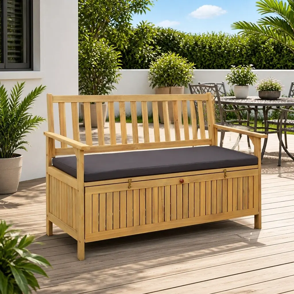 Outdoor Storage Bench 2-Seater 120x63x84cm Garden Patio Seat with Hidden