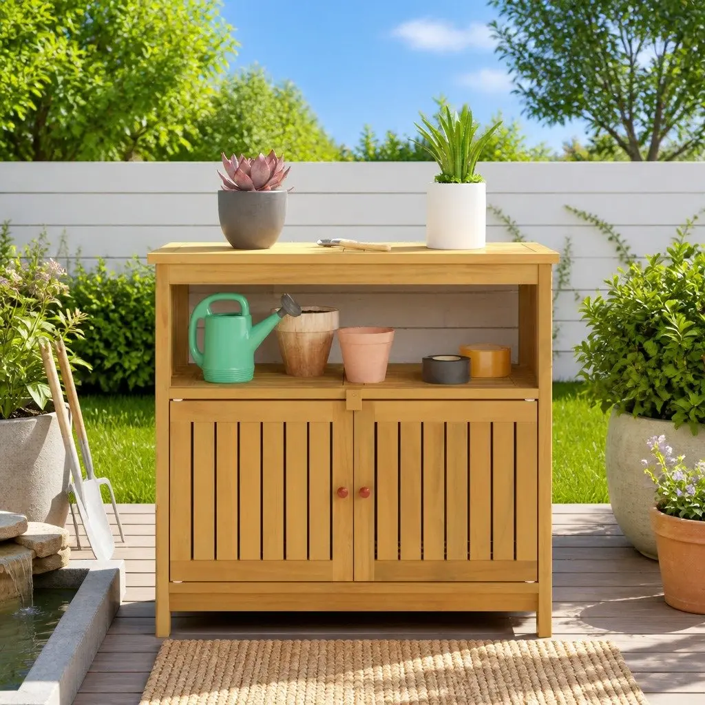 Garden Console Table Rectangular Solid Acacia Wood Light Rustic Indoor Outdoor Storage Shelves 80 x 35 x 75 cm