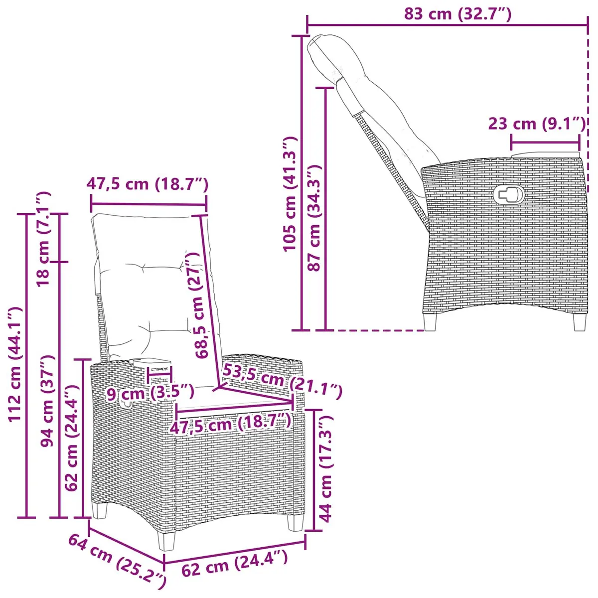 Outdoor Reclining Chair with Side Table
