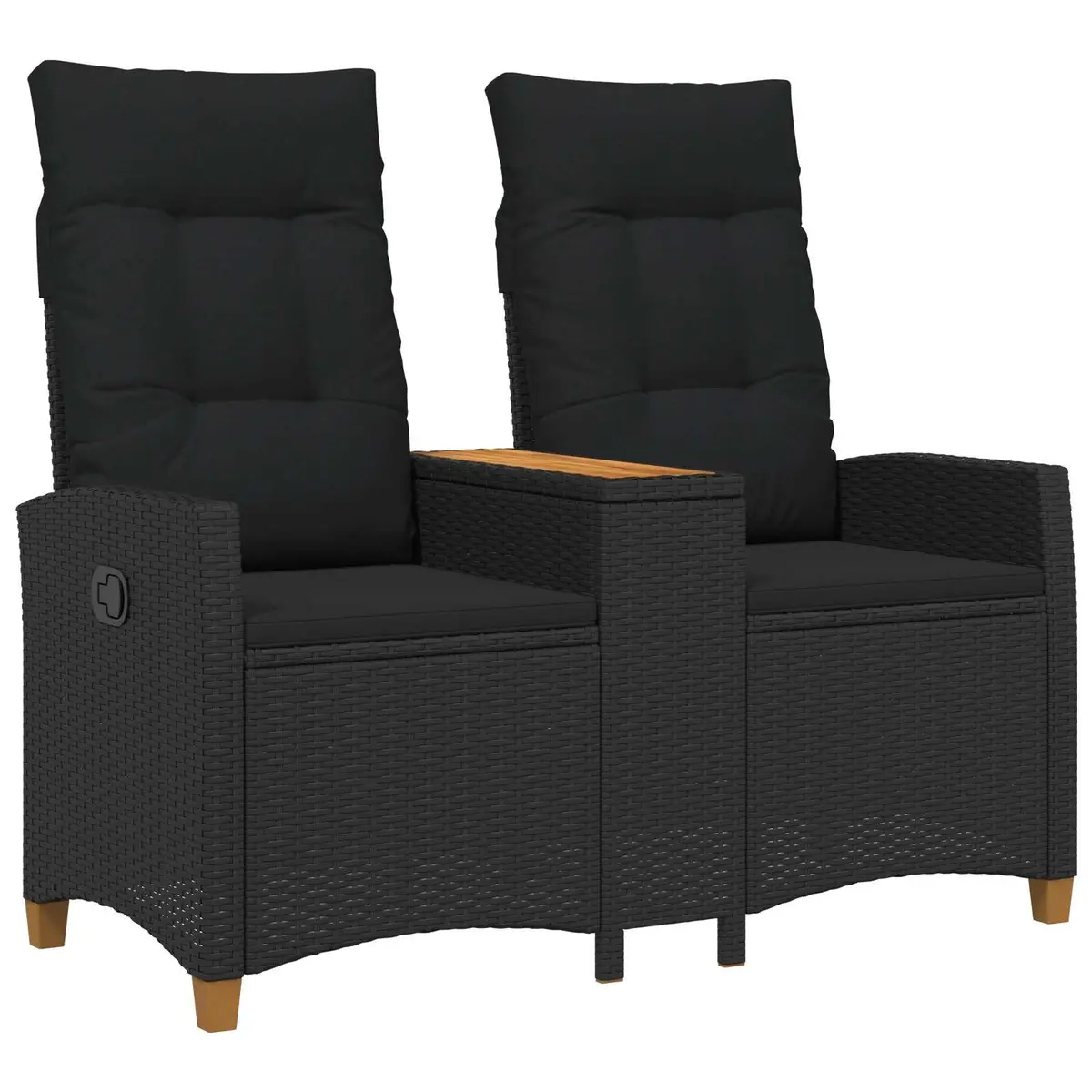 Outdoor Reclining Bench with Integrated Tea Table Adjustable Backrest Black Poly Rattan