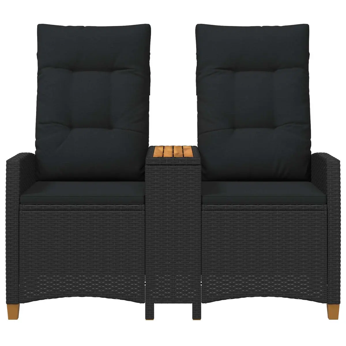 Outdoor Reclining Bench with Integrated Tea Table Adjustable Backrest Black Poly Rattan